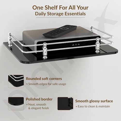 Image of Plantex Glass Setup Box Stand Wall Mounted /Glass Shelf /Wall Shelf Rack /Wall Mount Holder with Wall Brackets (12 X 9 Inch, Black)