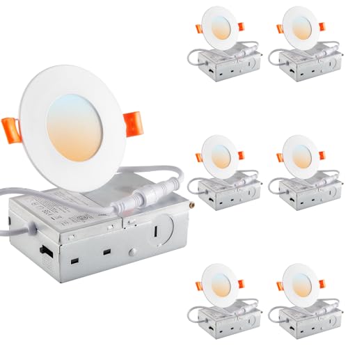 DLLT LED Recessed Ceiling Light: 6 Pack 3 Inch Slim Recessed Lighting for Kitchen - 5CCT Dimmable Canless Wafer Downlight for Living Room - 600LM Brightness 6W LED Can Lights for Bedroom ETL FCC