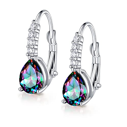 Teardrop Earrings for Women|7 * 9mm Pear-shaped Gemstone Halo CZ Dangle Earrings|18K White Gold Plated Drop Earrings Hypoallergenic Jewelry Gift