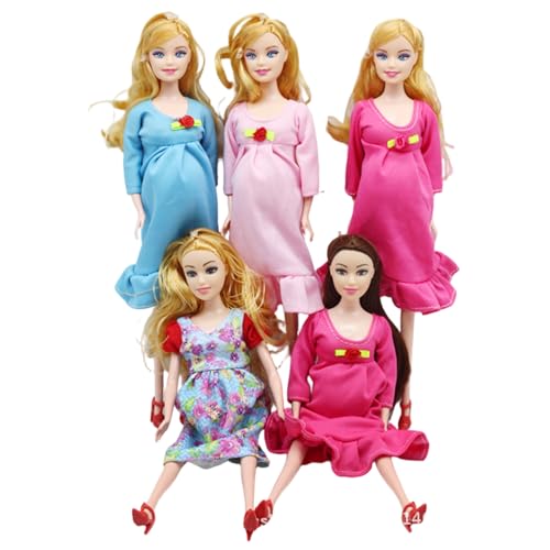 Rwigeboo Muñeca Embarazada con bebé en la Barriga, 5 uds., 12 articulaciones móviles, Madre Embarazada para niños, Accesorios para casa de muñecas, muñeca