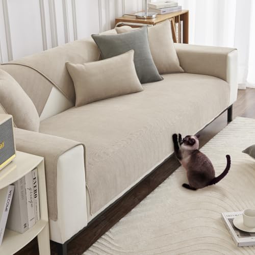 DUJUIKE Copridivano ciniglia 3 posti, 2 posti, Copri divano con penisola, Copridivano chaise longue, Copricuscini per divani antiscivolo, Coprischienale, Copridivano (Bianco, 70x180 cm)