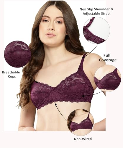 Image of LEADING LADY Women Bra | Non Padded | Non Wired | Full Coverage | T-Shirt Bra | Lace Style Adjustable Straps | Every Day Bra