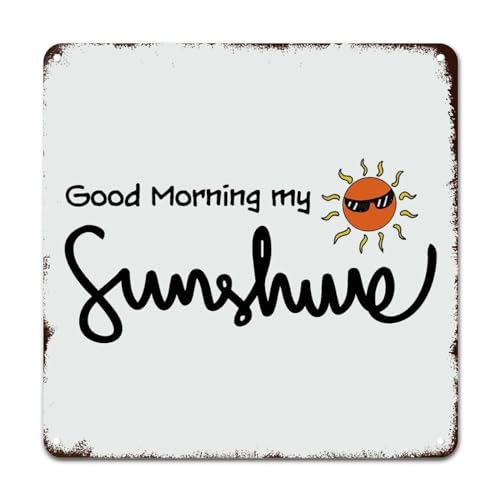 COCOKEN Quotes Wall Decorations Aluminum Sign Good Morning Sunshine Vintage Metal Sign Aluminum Sign Vintage for Bar Laundry Room Yard Ranch Pub 12