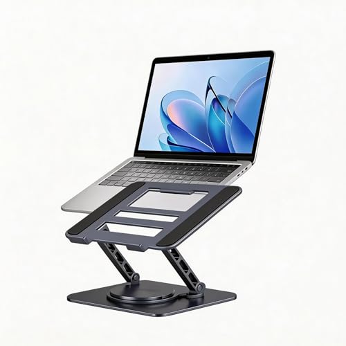 SKY-TOUCH Adjustable Laptop Stand with 360 Rotating Base Ergonomic Aluminum Riser for MacBook Huawei ASUS Lenovo 14-17.3 Laptops Foldable & Cooling Design