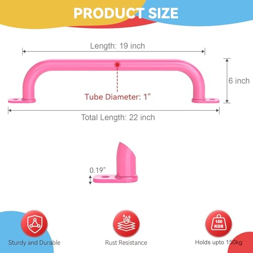 Image of 48cm Long Metal Playground Safety Handle Monkey Bars for Kids Backyard (Pack of 4), Jungle Gym for Indoor Outdoor Playground Playset Handle Accessories for Playhouse, Red