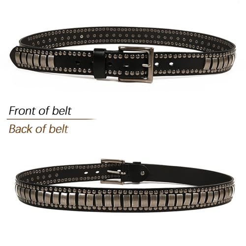 Stylish Mens Studded Genuine Leather Punk Rock Belt, Studded Casual Punk Metal Jean Belt with Buckle for Women Men Jeans2