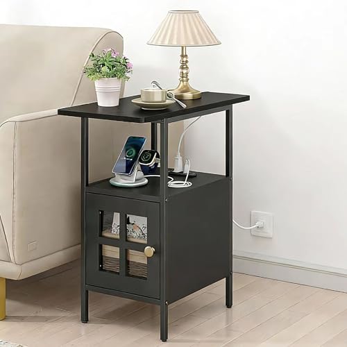 Farmhouse Narrow Side Table with Charging Station - 3-Tier End