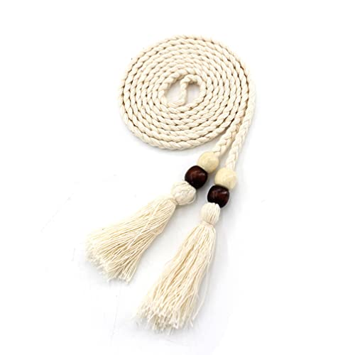 Cinturón de cintura anudada trenzada para mujeres y niñas, cuerda de color mixto, borla de cadena...