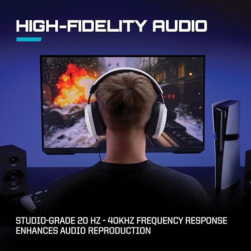 Image of RIG R5 Spear PRO HS Wired Gaming Headset Officially Licensed for PlayStation, PS5, PS4, PC - 40mm Graphene Drivers, Tempest 3D Audio, Flip-to-Mute Mic, Memory Foam Cushions, 3.5mm -White