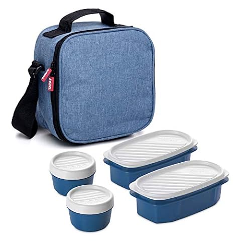 TATAY Torba Termiczna Na Lunch – Urban Food Casual 3L | 4 Pojemniki: 2×0,5L + 2×0,2L | Wodoszczelna | Potrójna Izolacja | Półsztywna Konstrukcja | Kieszeń Wewnętrzna | 22,5×10×22 cm, Niebieski Jeans