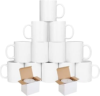 shine planet 12 x Sublimation Mugs Blank 11oz White Sublimation Coffee Mugs Large Handle Sublimation Cups with Gift Boxes