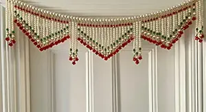 Crystal Pearls Door Hanging Toran Bandarwal for Main Gate Temple and All Purpose of Festival and Specially Home Decoration (37 Inch) (37 Inches)