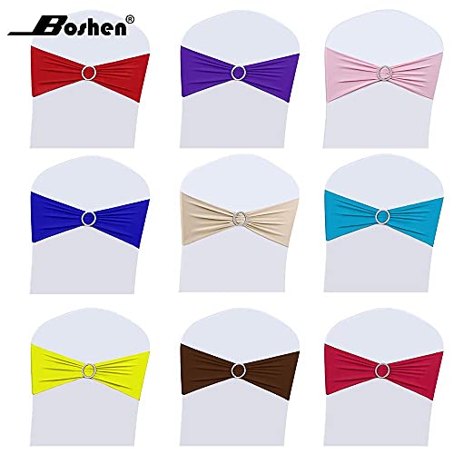 image for Boshen 25PCS Stretch Chair Sashes Bows Chair Bands with Buckle for Wed