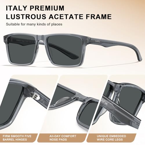 Image of CARFIA Retro Acetate Mens Sunglasses Polarized Classic Square Sun Glasses CA62162