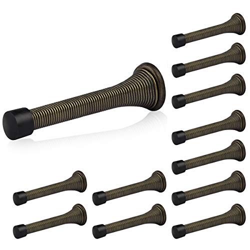 Image of HOMOTEK 12 Pack Spring Door Stopper with Rubber Bumper 3-1 /8 inch Flexible Spring Heavy Duty Wall Door Stop Low Mounted Door Bumper for Home (Antique Brass)