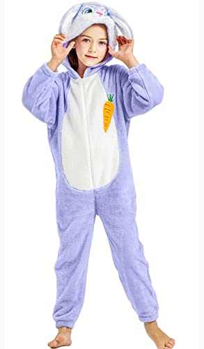 KIDSEPT Déguisement de Lapin pour Enfants, Combinaison d'animal Violet pour Garçons et Filles, Vêtement Costume à Capuchon Flanelle Lapereau Lapinou, Tenue de Petit 3-4 Ans
