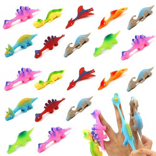 Landrain 20 Stück Schleuder Dinosaurier Finger Spielzeug, Slingshot Dinosaur, Dino Party Spielzeug Zufällige Farbe
