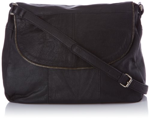 PIECES Sip Leather Big Cross Over Bag, Sac bandoulière - Noir (Black)