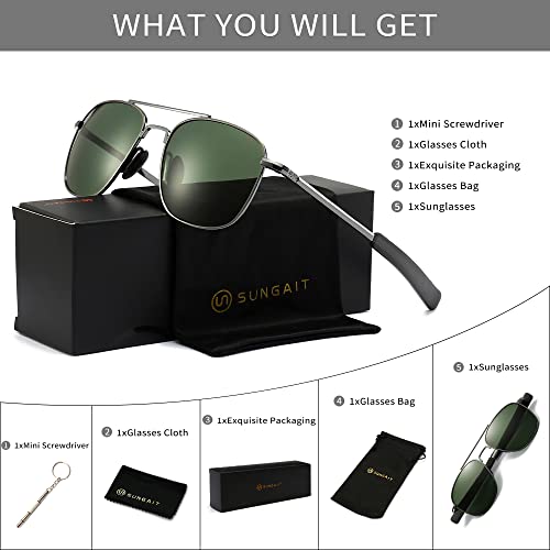 Image of SUNGAIT Men's Military Style Polarized Pilot Aviator Sunglasses - Bayonet Temples