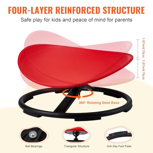 Image of VEVOR Kids Swivel Chair, 220 LBS Capacity, Sensory Spinning Chair, Autistic Kids Sensory Toy Chair with Non-Slip Metal Base, Toddler Sit and Spin for Coordination Balance Focus Training Red