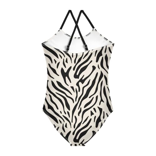 Zebra Stripes Black Beige Girls One Piece Swimsuit Beach Swimwear 208618052
