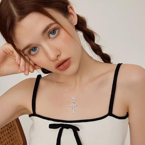 YFN Cross Necklace 925 Sterling Silver Rose Flower Necklace Rose Gold Long Chain Necklace Jewelry for Women Ladies Mom - Image 2