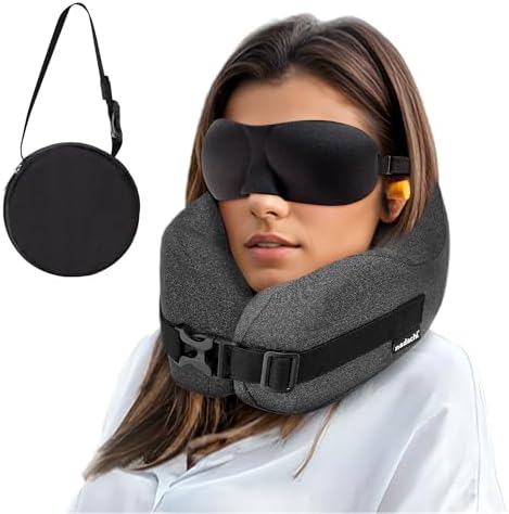 Neck Pillow Airplane Travel Set - Pure Memory Foam Travel Neck Pi...