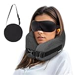Neck Pillow Airplane Travel Set - Pure Memory Foam Travel Neck Pillow, Plane Pillow for Long Flights Essentials, Sleeping with 3D Contoured Eye Mask, Earplugs, Portable Bag