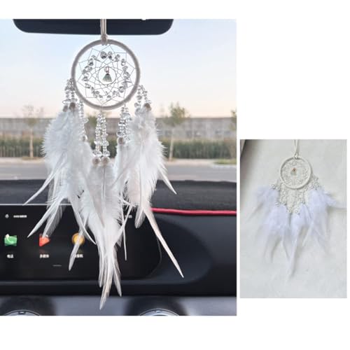 Malicosmile Car Dream Catcher for Rearview Mirror Accessories, Small White Dream Catchers for Car Hanging Ornament for Room Decoration Pendant