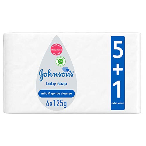 JOHNSONS Baby Gentle Care Soap 125g Pack of 6 Mild and Hypoallergenic Baby Soap for Sensitive Skin Dermatologically Tested and Paediatrician Approved Fragrance-Free and Tear-Free Formula