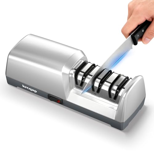Knife Sharpener Electric for Kitchen - 3-Stage Kitchen Knife Sharpener - 15°Precision Angle Guide Knife Sharpeners - Stainless Steel Grinding Head-Portable and Useful-Fast Sharpening, Repair, Polish