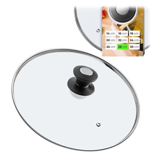 KADAX Pandeksel, universeel deksel van glas met zwarte en zilveren handgreep, hittebestendig deksel in verschillende maten, pannendeksel, glazen deksel voor pan, pan (28 cm)