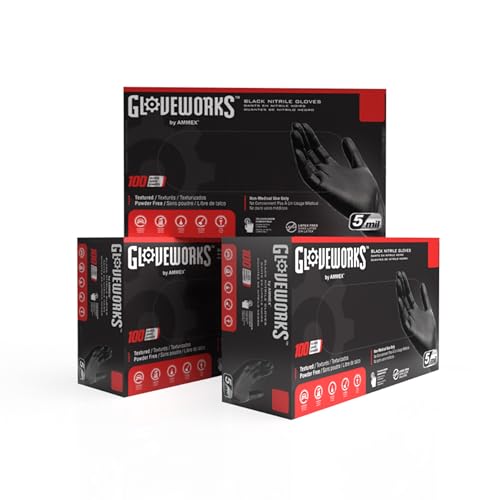 Image of GLOVEWORKS Nitrile Gloves Disposable 5 mil Black Size XXL 3 Boxes of 100