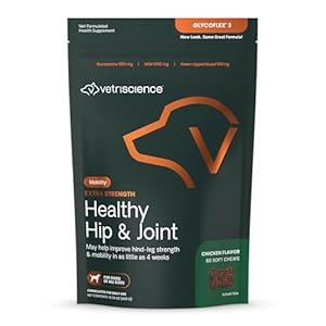 VETRISCIENCE Glycoflex Clinically Proven Hip and Joint Supplement with Glucosamine for Dogs, Chicken, 60 Chews – Vet Recommended Mobility Support Supplement with DMG, MSM, and Perna
