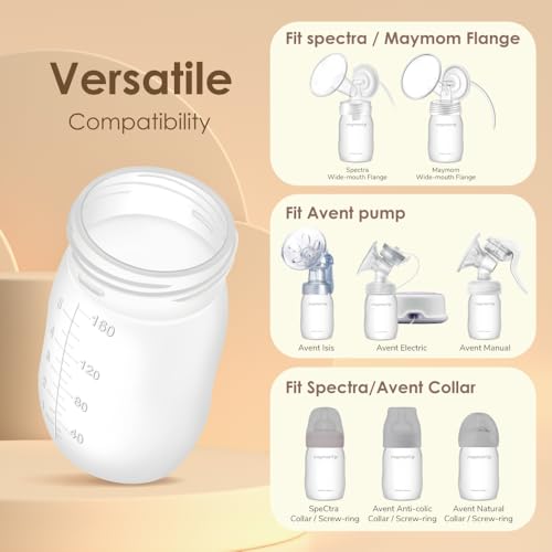 Maymom Wide Neck Breastmilk Collection n Storage Bottle 5.4 oz; Re-markable SureSeal Disc. Fits Spectra S2 Spectra S1 9 Plus.
