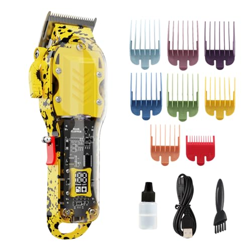 Tuanchuanrp Professional Hair Clippers for Men, Cordless Barber kit for Hair Cutting & Grooming, Hair Clippers Set for Barber Haircut with LED Display 8 Fade Taper Combs(Yellow)