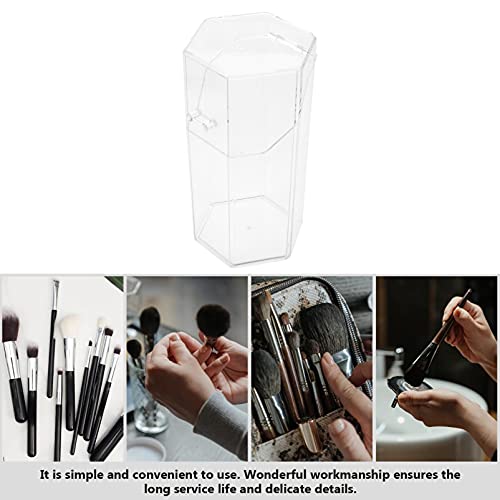 Acrylic Makeup Brush Holder Organizer with Lid Pencil Storage Bucket Comestic Box for Bathroom Bedroom, Transparent, 11X10X20.7CM - Image 4