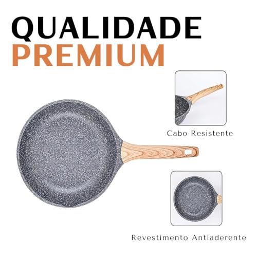 Frigideira Antiaderente Com Revestimento Cerâmico 26 cm Funda e Com Cabo Cor Madeira Ideal Para Frit