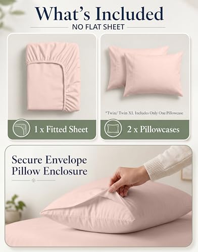 Image of Lane Linen Twin XL Fitted Sheet, 100% Organic Cotton 2-Piece Set (1 Fitted Sheet, 1 Pillowcase), Percale Weave, Bottom Sheet, Soft, Breathable, Fits Mattress Upto 15 inch Deep - Sepia Rose (No Flat Sheet)