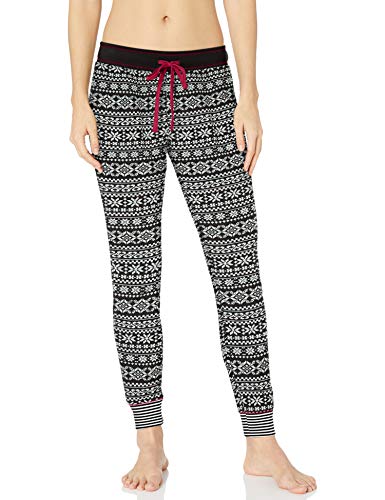 Amazon Brand - Mae Women's Vintage Thermal Henley Long Sleeve Top with Jogger, black fair isle, MEDIUM - Image 5