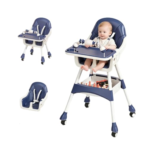 Image of Portable High Chair,High Chairs for Babies and Toddlers,Multi-Use Easy Clean Baby High Chair with Lock Wheels, Comfortable Feeding and Place The Toy Storage Basket uuu