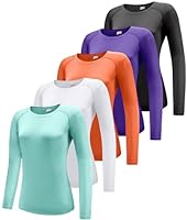 Damen 5er Pack Langarmshirt T-Shirts, UPF 50+ Sonnenschutz Schnelltrocknend Funktionsshirt Laufshirts, Atmungsaktiv Langarm Sportshirt Gym Yoga Top Workout Fitness Oberteil 5P01-S