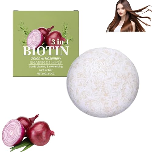 Barattolo shampoo cipolla rosmarino per crescita dei capelli, sapone per capelli biotina anti-caduta, shampoo solido naturale idratante e fortificante per donne e uomini senza solfato (1 pezzi)