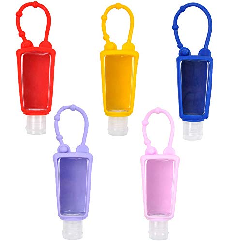 5 PCS Hand Sanitizer Holder for Backpack, Empty Hand Sanitizer Keychain Travel Bottles |Plastic Refillable Containers Bottles with Sleeve Leakproof Squeeze Containers Flip Cap for School(5 Colors)