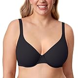 DELIMIRA Women's Inbarely Plus Plunge Bra Underwire Full Coverage Plus Size Unlined Bras Black - Size up Cup & Band 34H
