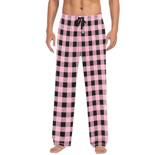 Mens Pj Pants Adult Christmas Pajamas Buffalo Plaid Men's Pajama Pants Cozy Comfortable Drawstring Comfy Fit Elastic Waist Wide Leg Holiday Christmas Pjs for Family with Pockets Pink Large
