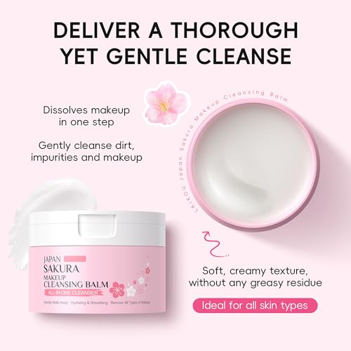 DLZZRS Sakura Makeup Cleansing Balm, Hydrating & Smoothing All-In-One Cleanser Quickly Melts Away, Gently Cleanse Dirt, Impurities And Makeup Face Cleanser & Makeup Remover for Women Girls, 3.53oz.