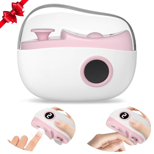 Coupe ongle électrique 3 en 1 rose avec éclairage LED et trois vitesses réglables
