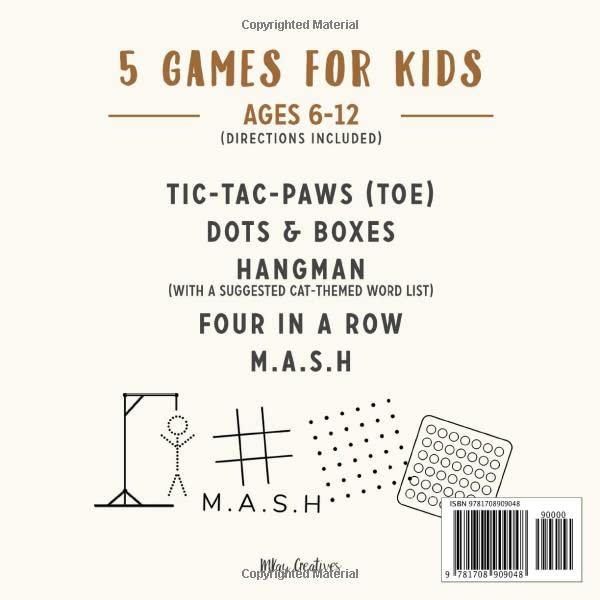 CATS Hangman, Dots & Boxes, Tic-Tac-Toe, & More: Games For Kids Ages 6-12 | Activity Book for Road Trips, Babysitters, Stocking Stuffers, Birthdays, Grandkids, Gifts (Animal Themed Game Books) image 2