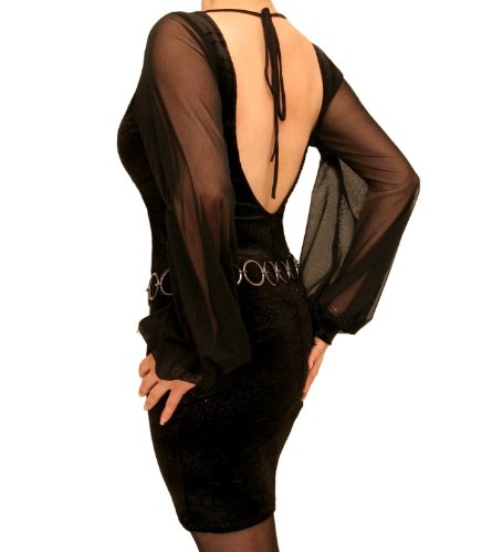 Robe manche longue bouffante transparente et dos nu scintillant - 2